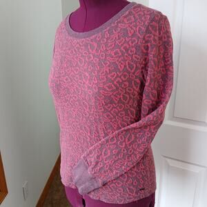 Lucky Brand Cheetah Print Long Sleeve Top Large jersey knit pink purple pullover